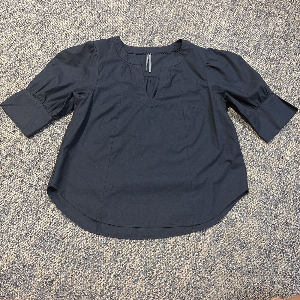 By Anthropologie Puff-Sleeve Sculpted Blouse Short Sleeve Women’s Size S Black